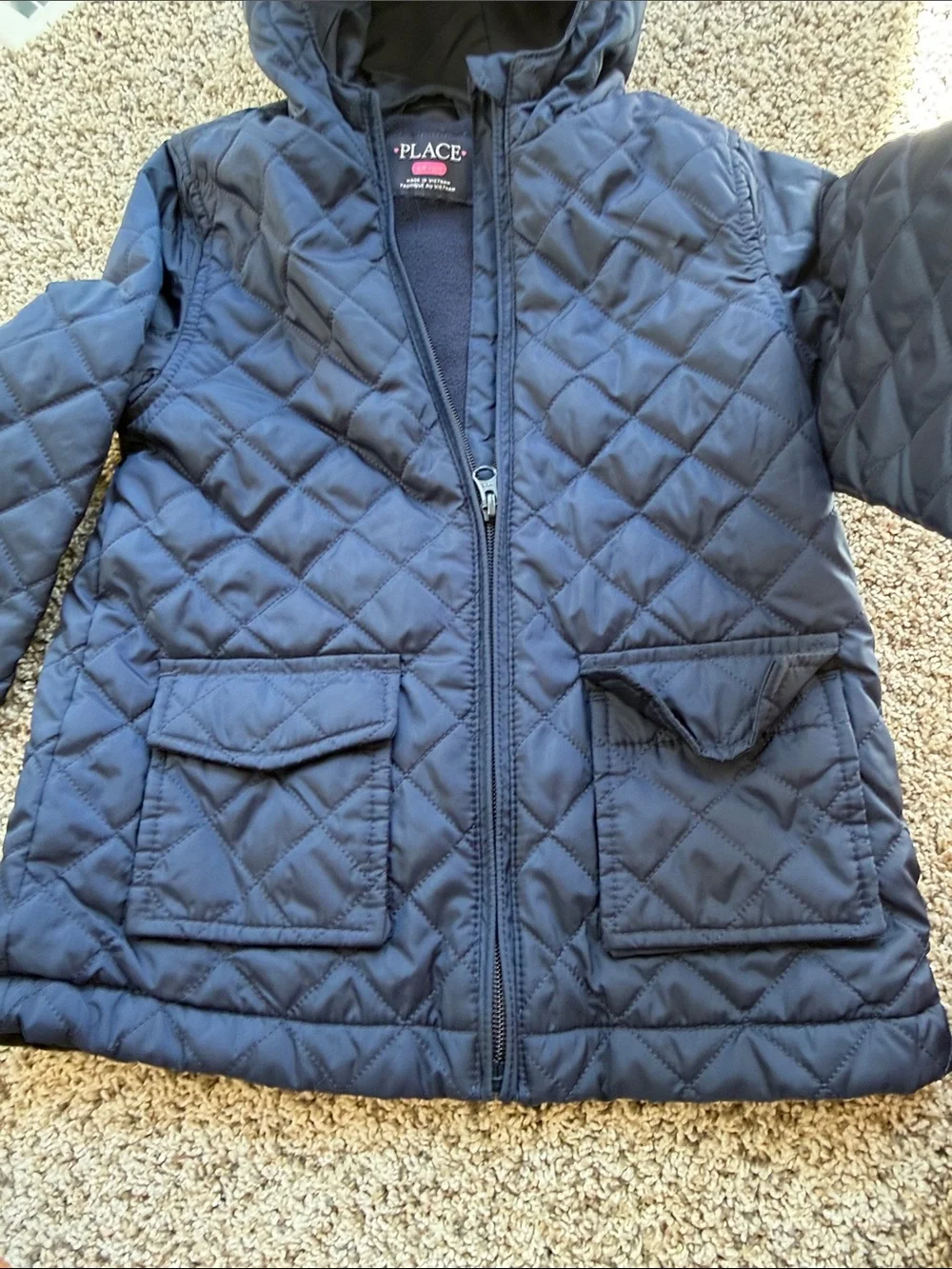 Children's Place girls Quilted Hooded Puffer Jacket — Navy size small 5/6